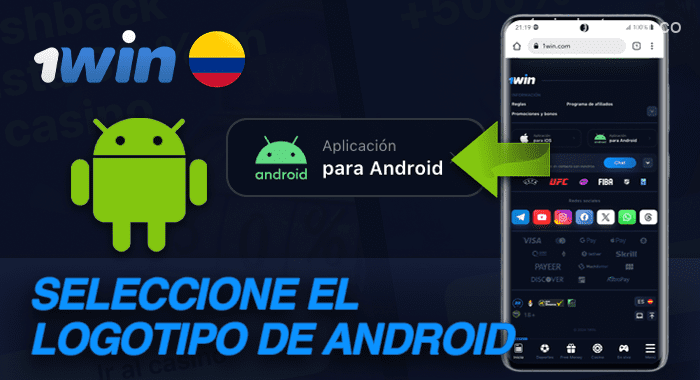 Haga clic en el logotipo de Android para descargar la aplicación móvil 1win